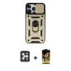 MARSİLYAN™- iPhone 15 Pro Max Kılıf Ahenk Klasik - Siyah Buffer Cam Ekran Koruyucu + PVD Metal Kamera Lens - GI