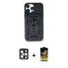 MARSİLYAN™- iPhone 15 Pro Max Kılıf Ahenk Klasik - Siyah Buffer Cam Ekran Koruyucu + PVD Metal Kamera Lens - LT