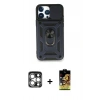 MARSİLYAN™- iPhone 15 Pro Max Kılıf Ahenk Klasik - Siyah Buffer Cam Ekran Koruyucu + PVD Metal Kamera Lens - GS