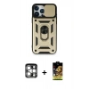 MARSİLYAN™- iPhone 15 Pro Max Kılıf Ahenk Klasik - Siyah Buffer Cam Ekran Koruyucu + PVD Metal Kamera Lens - GS