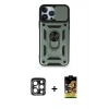MARSİLYAN™- iPhone 15 Pro Max Kılıf Ahenk Klasik - Siyah Buffer Cam Ekran Koruyucu + PVD Metal Kamera Lens - LT