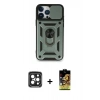 MARSİLYAN™- iPhone 15 Pro Max Kılıf Ahenk Klasik - Siyah Buffer Cam Ekran Koruyucu + PVD Metal Kamera Lens - SH