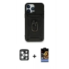 MARSİLYAN™- iPhone 15 Pro Max Kılıf Ahenk Klasik - Siyah Buffer Hayalet Cam Ekran Koruyucu + PVD Metal Kamera Lens - LT