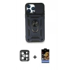 MARSİLYAN™- iPhone 15 Pro Max Kılıf Ahenk Klasik - Siyah Buffer Hayalet Cam Ekran Koruyucu + PVD Metal Kamera Lens - LT