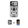 MARSİLYAN™- iPhone 15 Pro Max Kılıf Ahenk Klasik - Siyah Buffer Hayalet Cam Ekran Koruyucu + PVD Metal Kamera Lens - LT