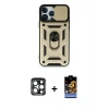 MARSİLYAN™- iPhone 15 Pro Max Kılıf Ahenk Klasik - Siyah Buffer Hayalet Cam Ekran Koruyucu + PVD Metal Kamera Lens - LT