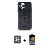 MARSİLYAN™- iPhone 15 Pro Max Kılıf Ahenk Klasik - Siyah Buffer Hayalet Cam Ekran Koruyucu + PVD Metal Kamera Lens - GI