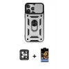 MARSİLYAN™- iPhone 15 Pro Max Kılıf Ahenk Klasik - Siyah Buffer Hayalet Cam Ekran Koruyucu + PVD Metal Kamera Lens - GI
