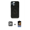 MARSİLYAN™- iPhone 15 Pro Max Kılıf Ahenk Klasik - Siyah Buffer Hayalet Cam Ekran Koruyucu + PVD Metal Kamera Lens - GI