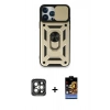 MARSİLYAN™- iPhone 15 Pro Max Kılıf Ahenk Klasik - Siyah Buffer Hayalet Cam Ekran Koruyucu + PVD Metal Kamera Lens - GI