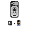 MARSİLYAN™- iPhone 15 Pro Max Kılıf Ahenk Klasik - Siyah Buffer Hayalet Cam Ekran Koruyucu + PVD Metal Kamera Lens - SH