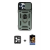 MARSİLYAN™- iPhone 15 Pro Max Kılıf Ahenk Klasik - Siyah Buffer Hayalet Cam Ekran Koruyucu + PVD Metal Kamera Lens - SH