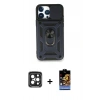 MARSİLYAN™- iPhone 15 Pro Max Kılıf Ahenk Klasik - Siyah Buffer Hayalet Cam Ekran Koruyucu + PVD Metal Kamera Lens - SH