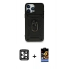 MARSİLYAN™- iPhone 15 Pro Max Kılıf Ahenk Klasik - Siyah Buffer Hayalet Cam Ekran Koruyucu + PVD Metal Kamera Lens - SH