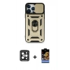 MARSİLYAN™- iPhone 15 Pro Max Kılıf Ahenk Klasik - Siyah Buffer Hayalet Cam Ekran Koruyucu + PVD Metal Kamera Lens - SH