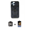 MARSİLYAN™- iPhone 15 Pro Max Kılıf Ahenk Klasik - Siyah Buffer Hayalet Cam Ekran Koruyucu + PVD Metal Kamera Lens - TU