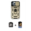 MARSİLYAN™- iPhone 15 Pro Max Kılıf Ahenk Klasik - Siyah Buffer Hayalet Cam Ekran Koruyucu + PVD Metal Kamera Lens - TU
