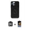 MARSİLYAN™- iPhone 15 Pro Max Kılıf Ahenk Klasik - Siyah Buffer Hayalet Cam Ekran Koruyucu + PVD Metal Kamera Lens - TU