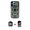 MARSİLYAN™- iPhone 15 Pro Max Kılıf Ahenk Klasik - Siyah Buffer Hayalet Cam Ekran Koruyucu + PVD Metal Kamera Lens - TU