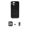 MARSİLYAN™- iPhone 15 Pro Max Kılıf Ahenk Klasik - Siyah Joko Magic 5D Hayalet Cam + PVD Metal Kamera Lens - SH