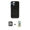 MARSİLYAN™- iPhone 15 Pro Max Kılıf Ahenk Klasik - Siyah Polymer Nano Ekran Koruyucu + PVD Metal Kamera Lens - GI