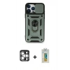 MARSİLYAN™- iPhone 15 Pro Max Kılıf Ahenk Klasik - Siyah Polymer Nano Ekran Koruyucu + Gümüş PVD Metal Kamera Lens