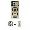 MARSİLYAN™- iPhone 15 Pro Max Kılıf Ahenk Klasik - Siyah Polymer Nano Ekran Koruyucu + PVD Metal Kamera Lens - LT
