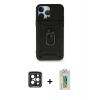 MARSİLYAN™- iPhone 15 Pro Max Kılıf Ahenk Klasik - Siyah Polymer Nano Ekran Koruyucu + PVD Metal Kamera Lens - SH