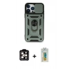 MARSİLYAN™- iPhone 15 Pro Max Kılıf Ahenk Klasik - Siyah Polymer Nano Ekran Koruyucu + PVD Metal Kamera Lens - TU