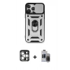 MARSİLYAN™- iPhone 15 Pro Max Kılıf Ahenk Klasik - Siyah Vanessa Magic Hayalet Cam + Gümüş PVD Metal Kamera Lens