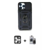 MARSİLYAN™- iPhone 15 Pro Max Kılıf Ahenk Klasik - Siyah Vanessa Magic Hayalet Cam + Gümüş PVD Metal Kamera Lens
