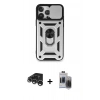 MARSİLYAN™- iPhone 15 Pro Max Kılıf Ahenk Klasik - Siyah Vanessa Magic Hayalet Cam + Gümüş Raze Metal Kamera Lens