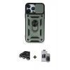 MARSİLYAN™- iPhone 15 Pro Max Kılıf Ahenk Klasik - Siyah Vanessa Magic Hayalet Cam + Gümüş Raze Metal Kamera Lens
