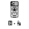 MARSİLYAN™- iPhone 15 Pro Max Kılıf Ahenk Klasik - Siyah Vanessa Magic Hayalet Cam + Lacivert PVD Metal Kamera Lens