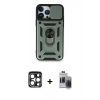 MARSİLYAN™- iPhone 15 Pro Max Kılıf Ahenk Klasik - Siyah Vanessa Magic Hayalet Cam + Lacivert PVD Metal Kamera Lens