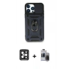 MARSİLYAN™- iPhone 15 Pro Max Kılıf Ahenk Klasik - Siyah Vanessa Magic Hayalet Cam + Siyah PVD Metal Kamera Lens