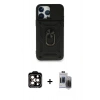 MARSİLYAN™- iPhone 15 Pro Max Kılıf Ahenk Klasik - Siyah Vanessa Magic Hayalet Cam + Turuncu PVD Metal Kamera Lens
