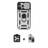 MARSİLYAN™- iPhone 15 Pro Max Kılıf Ahenk Klasik - Siyah Vanessa Magic Hayalet Cam + Turuncu PVD Metal Kamera Lens