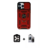 MARSİLYAN™- iPhone 15 Pro Max Kılıf Ahenk Klasik - Siyah Vanessa Magic Hayalet Cam + Turuncu PVD Metal Kamera Lens