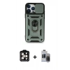 MARSİLYAN™- iPhone 15 Pro Max Kılıf Ahenk Klasik - Siyah Vanessa Magic Hayalet Cam + Turuncu PVD Metal Kamera Lens