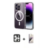 MARSİLYAN™- iPhone 15 Pro Max Kılıf Ahenk Minimal Serisi - Siyah Bilvis 3D Mat Cam Ekran Koruyucu + PVD Metal Kamera Lens - GS