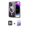 MARSİLYAN™- iPhone 15 Pro Max Kılıf Ahenk Minimal Serisi - Siyah Bilvis 5in1 5D Magic Hayalet Cam Ekran Koruyucu + PVD Metal Kamera Lens - SH