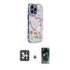 MARSİLYAN™- iPhone 15 Pro Max Kılıf Ahenk Modern Serisi - Şeffaf 360 Full Body Arka Koruyucu + Gri PVD Metal Kamera Lens