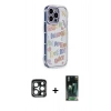 MARSİLYAN™- iPhone 15 Pro Max Kılıf Ahenk Modern Serisi - Şeffaf 360 Full Body Arka Koruyucu + Lacivert PVD Metal Kamera Lens