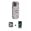 MARSİLYAN™- iPhone 15 Pro Max Kılıf Ahenk Modern Serisi - Şeffaf 360 Full Body Arka Koruyucu + Lacivert PVD Metal Kamera Lens