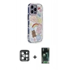 MARSİLYAN™- iPhone 15 Pro Max Kılıf Ahenk Modern Serisi - Şeffaf 360 Full Body Arka Koruyucu + Lacivert PVD Metal Kamera Lens