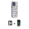 MARSİLYAN™- iPhone 15 Pro Max Kılıf Ahenk Modern Serisi - Şeffaf 360 Full Body Arka Koruyucu + PVD Metal Kamera Lens - GS