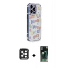 MARSİLYAN™- iPhone 15 Pro Max Kılıf Ahenk Modern Serisi - Şeffaf 360 Full Body Arka Koruyucu + PVD Metal Kamera Lens - SH