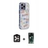 MARSİLYAN™- iPhone 15 Pro Max Kılıf Ahenk Modern Serisi - Şeffaf 360 Full Body Arka Koruyucu + Turuncu PVD Metal Kamera Lens