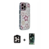 MARSİLYAN™- iPhone 15 Pro Max Kılıf Ahenk Modern Serisi - Şeffaf 360 Full Body Arka Koruyucu + Turuncu PVD Metal Kamera Lens